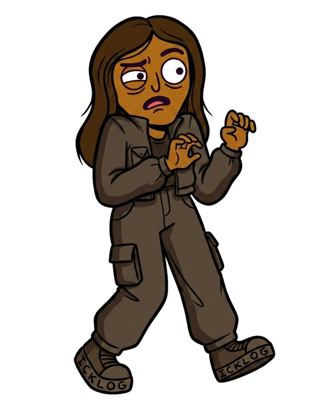 Brown Ick Log mascot recoiling, representing the Ick tag