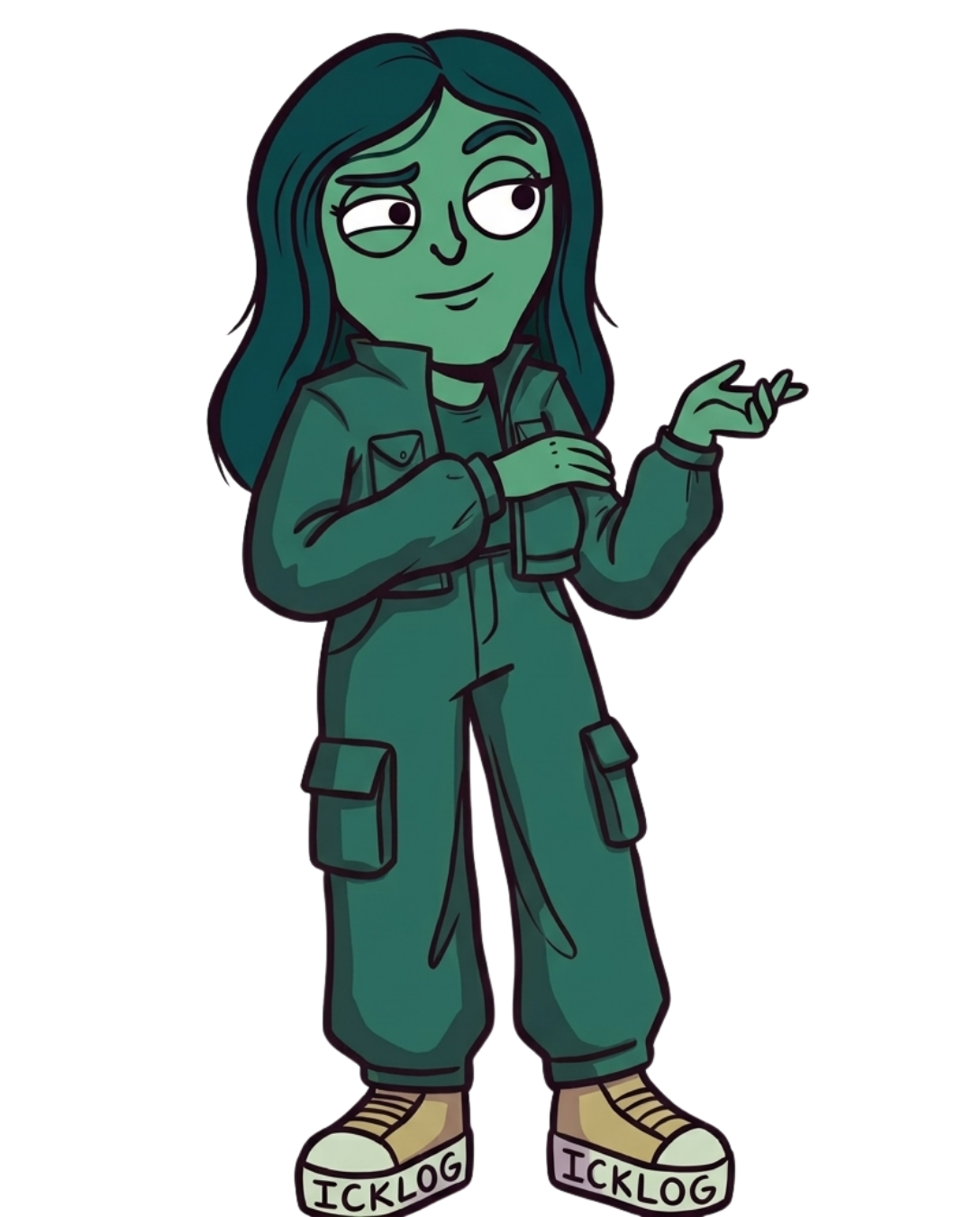Green Ick Log mascot gesturing, representing the Green Flag tag